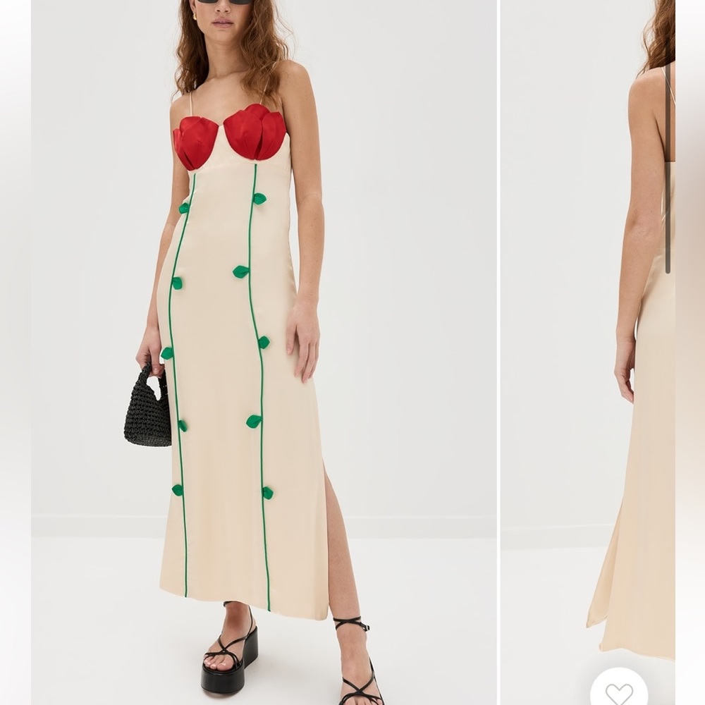 FARM Rio Cream Maxi Dress with Red Floral Bust and Green Trim - Picture 2 of 8